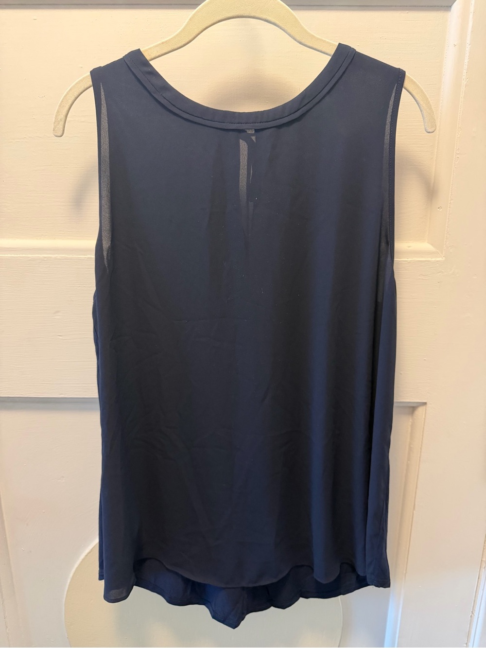 LOFT Women’s Sleeveless Navy Chiffon Tank Top, Tie Back